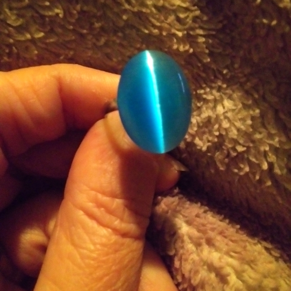 Blue cats eye stone adjustable ring